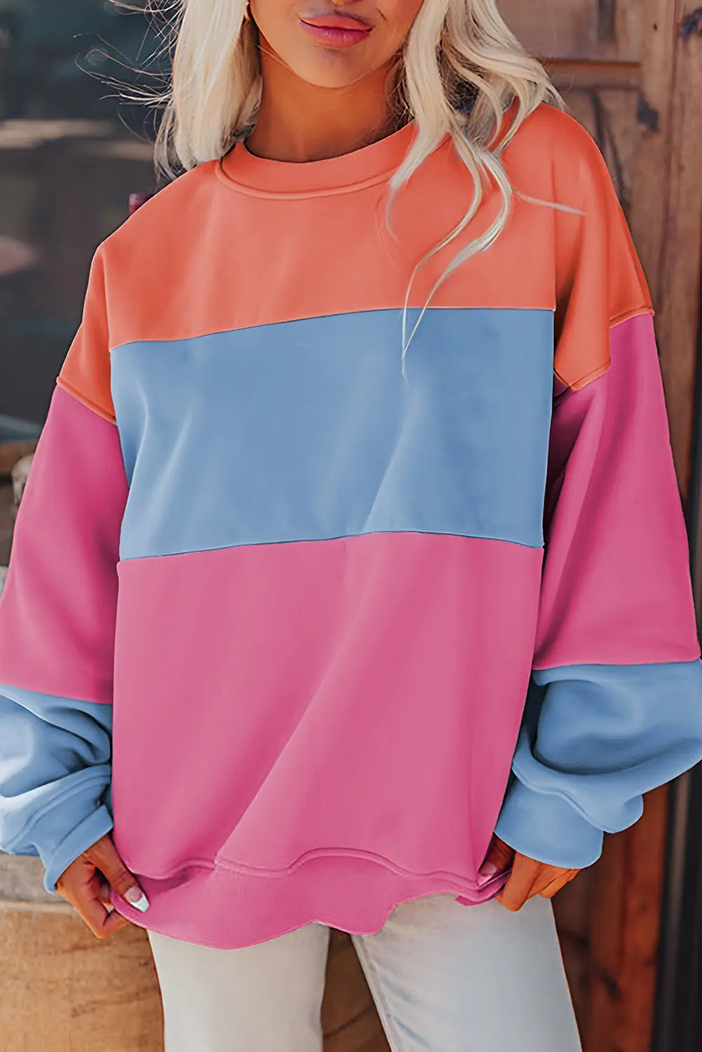 Meadow Mauve Colourblock Patchwork Drop Shoulder Sweatshirt - BB Fashion Outlet