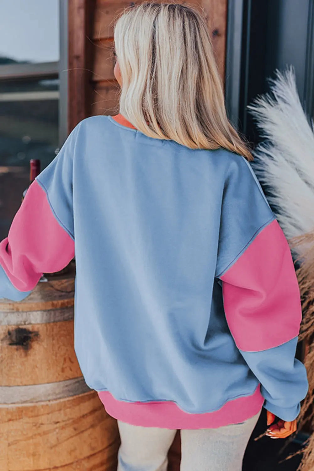 Meadow Mauve Colourblock Patchwork Drop Shoulder Sweatshirt - BB Fashion Outlet