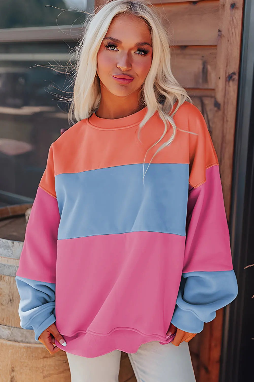 Meadow Mauve Colourblock Patchwork Drop Shoulder Sweatshirt - BB Fashion Outlet