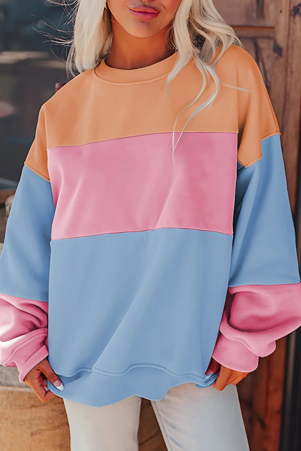 Meadow Mauve Colourblock Patchwork Drop Shoulder Sweatshirt - BB Fashion Outlet