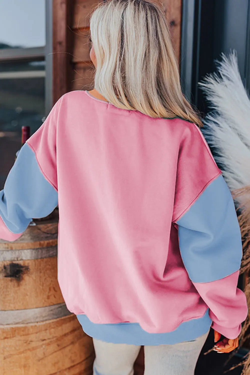 Meadow Mauve Colourblock Patchwork Drop Shoulder Sweatshirt - BB Fashion Outlet