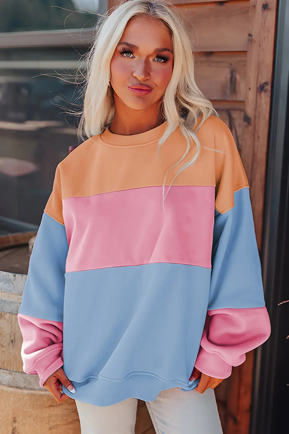 Meadow Mauve Colourblock Patchwork Drop Shoulder Sweatshirt - BB Fashion Outlet