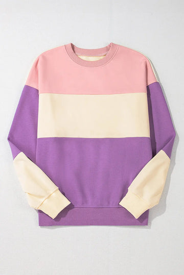 Meadow Mauve Colourblock Patchwork Drop Shoulder Sweatshirt - BB Fashion Outlet
