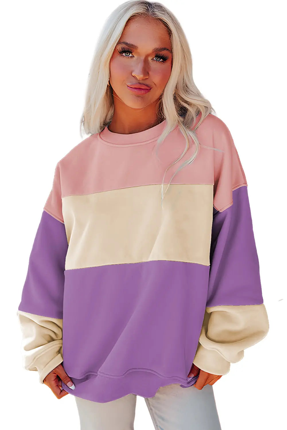 Meadow Mauve Colourblock Patchwork Drop Shoulder Sweatshirt - BB Fashion Outlet