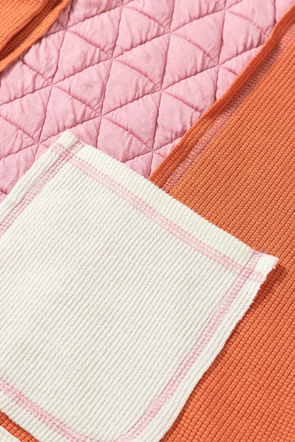 Coral Quilted Textured Patchwork Loose Fit Hooded Jacket - eAura