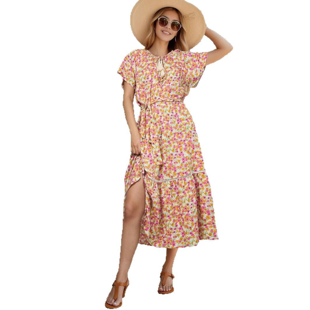 Floral Midi Dress with Belt eprolo