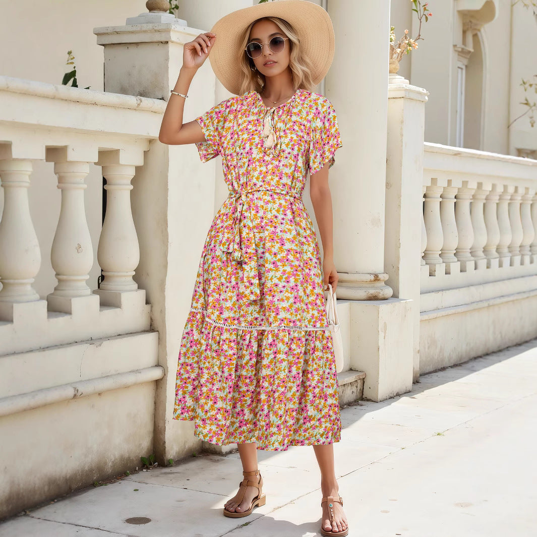 Floral Midi Dress with Belt eprolo