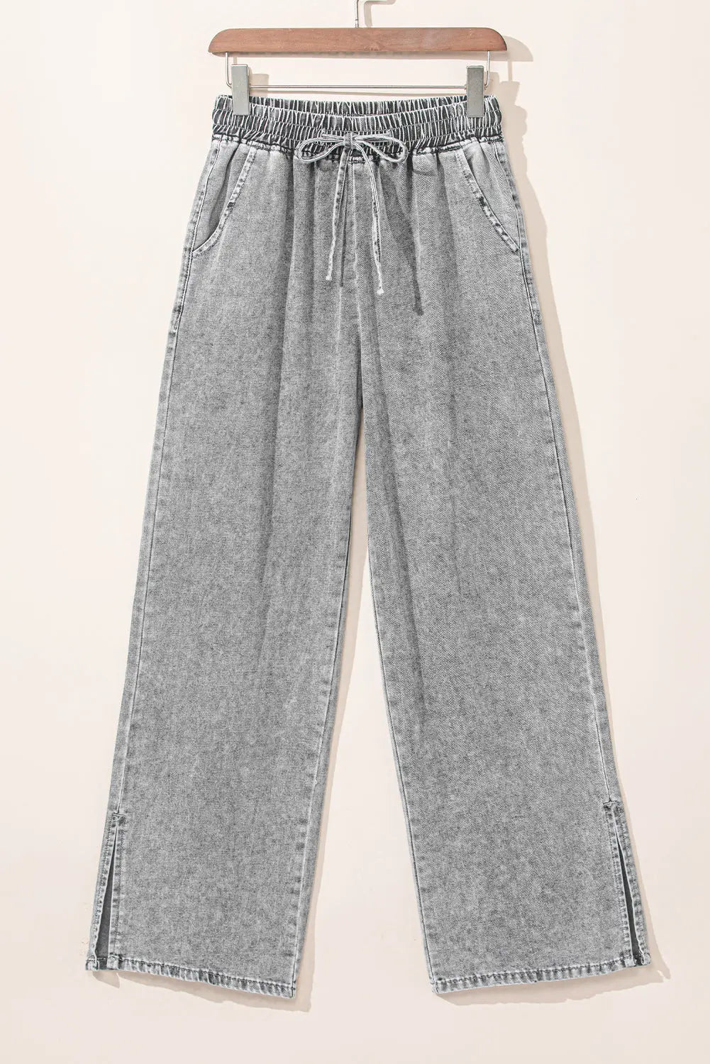 Dark Blue Drawstring Elastic Waist Wide Leg Jeans eAura