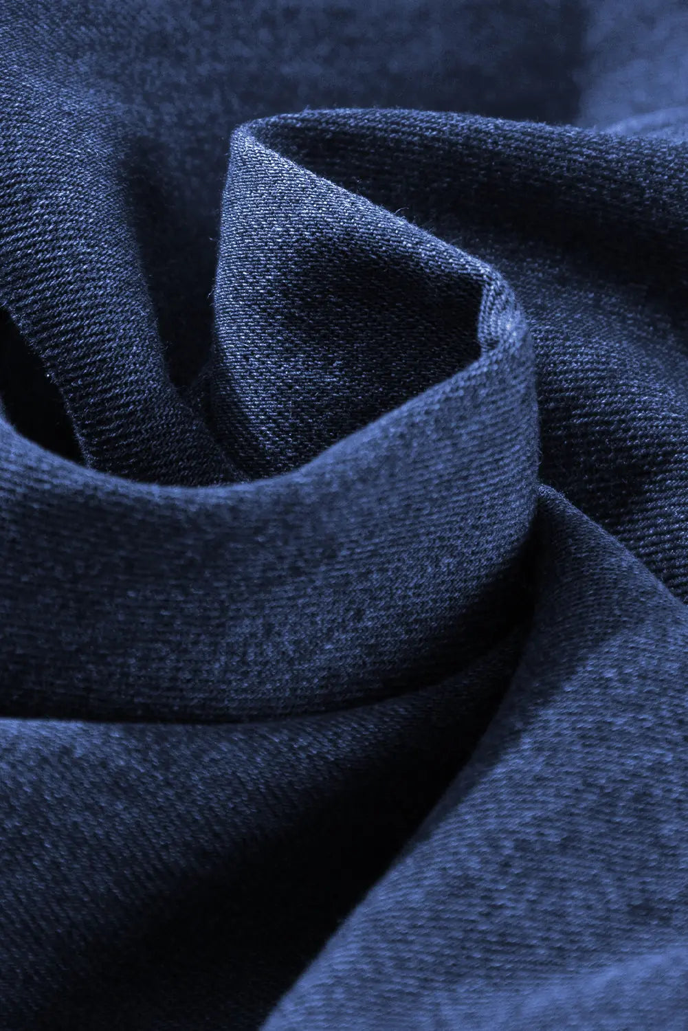 Dark Blue Smocked Ruffled Puff Sleeve V Neck Denim Blouse eAura