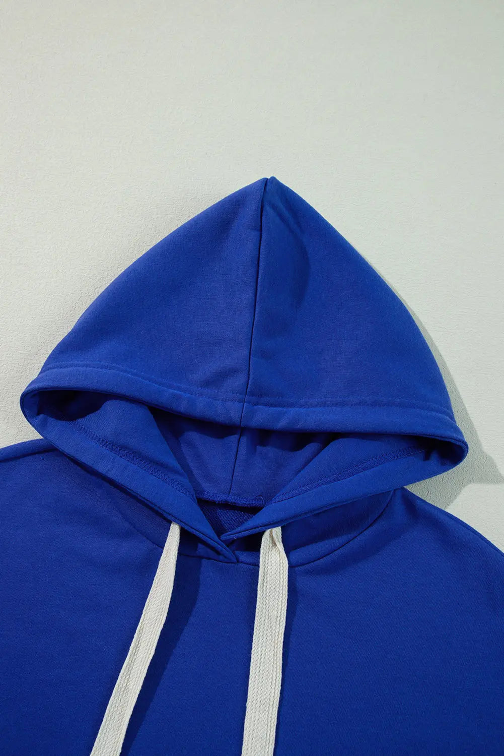 Dark Blue Solid Drop Shoulder Drawstring Cropped Hoodie - BB Fashion Outlet