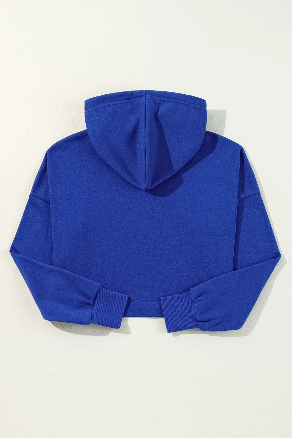 Dark Blue Solid Drop Shoulder Drawstring Cropped Hoodie - BB Fashion Outlet
