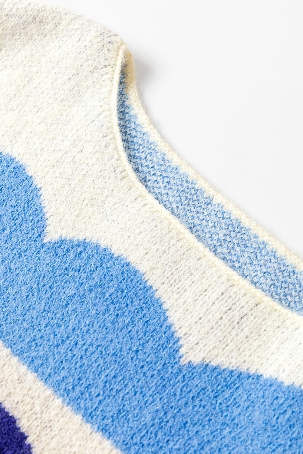 Dark Blue Wave Striped Balloon Sleeve Drop Shoulder Sweater - Sweaters & Cardigans/Sweaters