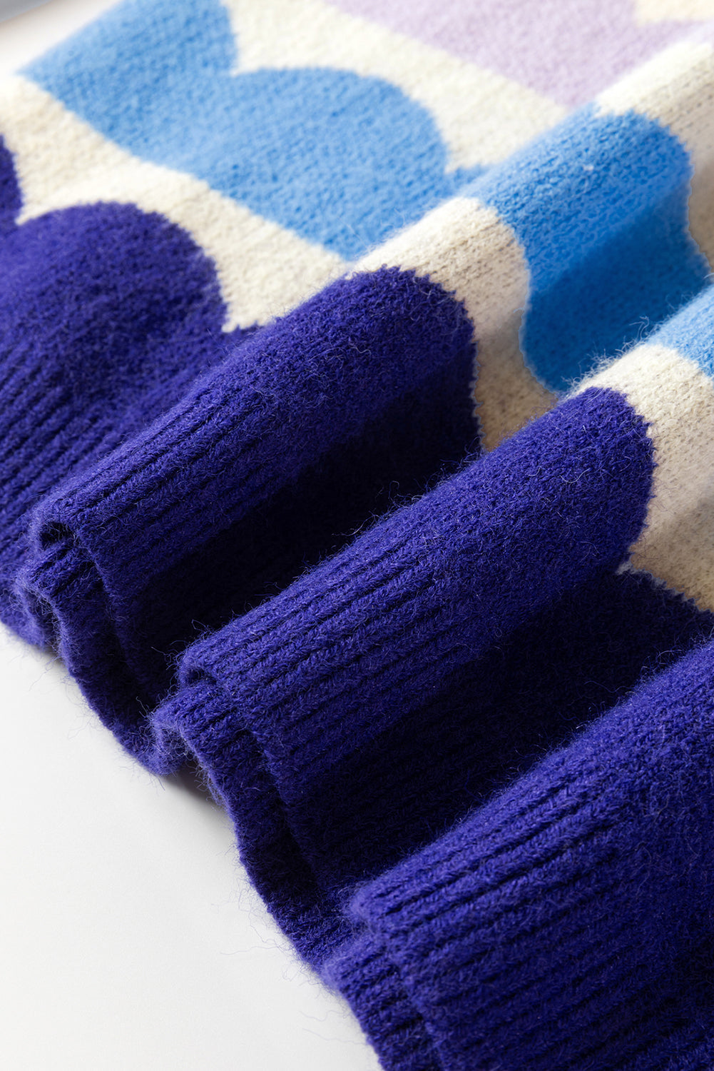 Dark Blue Wave Striped Balloon Sleeve Drop Shoulder Sweater - Sweaters & Cardigans/Sweaters