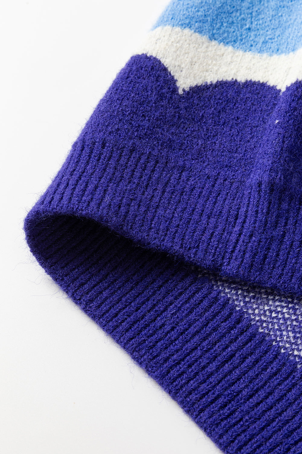 Dark Blue Wave Striped Balloon Sleeve Drop Shoulder Sweater - Sweaters & Cardigans/Sweaters