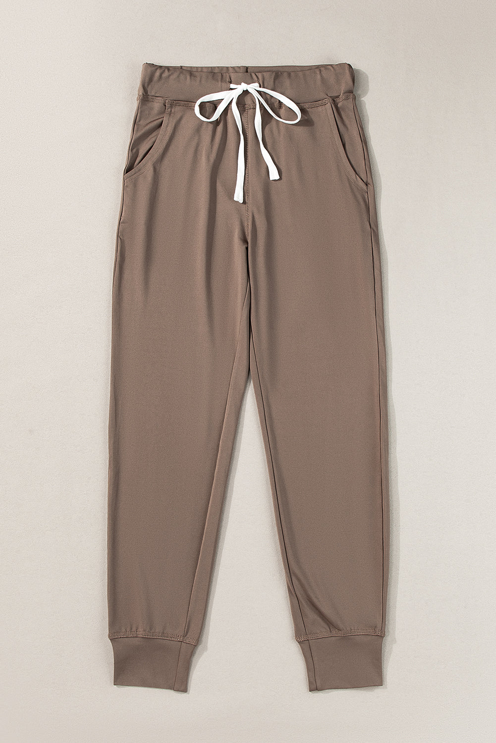 Dark Brown Drawstring Waist Pocketed Joggers - Bottoms/Joggers