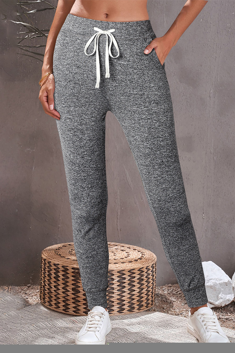 Dark Brown Drawstring Waist Pocketed Joggers - Bottoms/Joggers