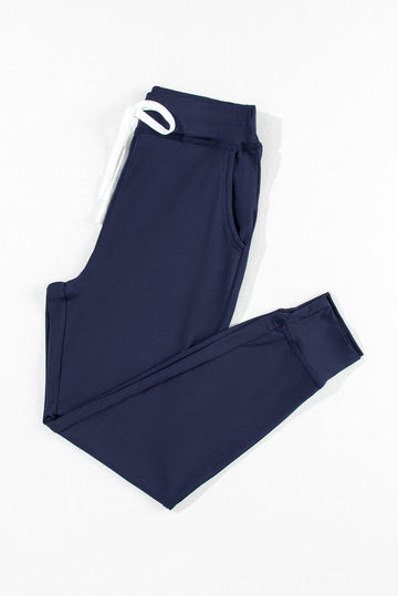 Dark Brown Drawstring Waist Pocketed Joggers - Bottoms/Joggers