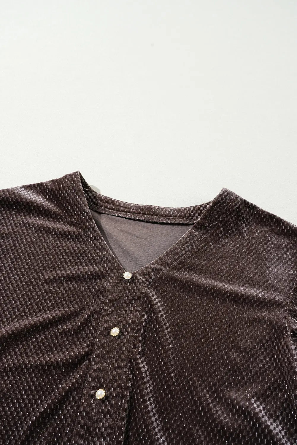 Dark Brown Textured Velvet V Neck Shift Dress - eAura