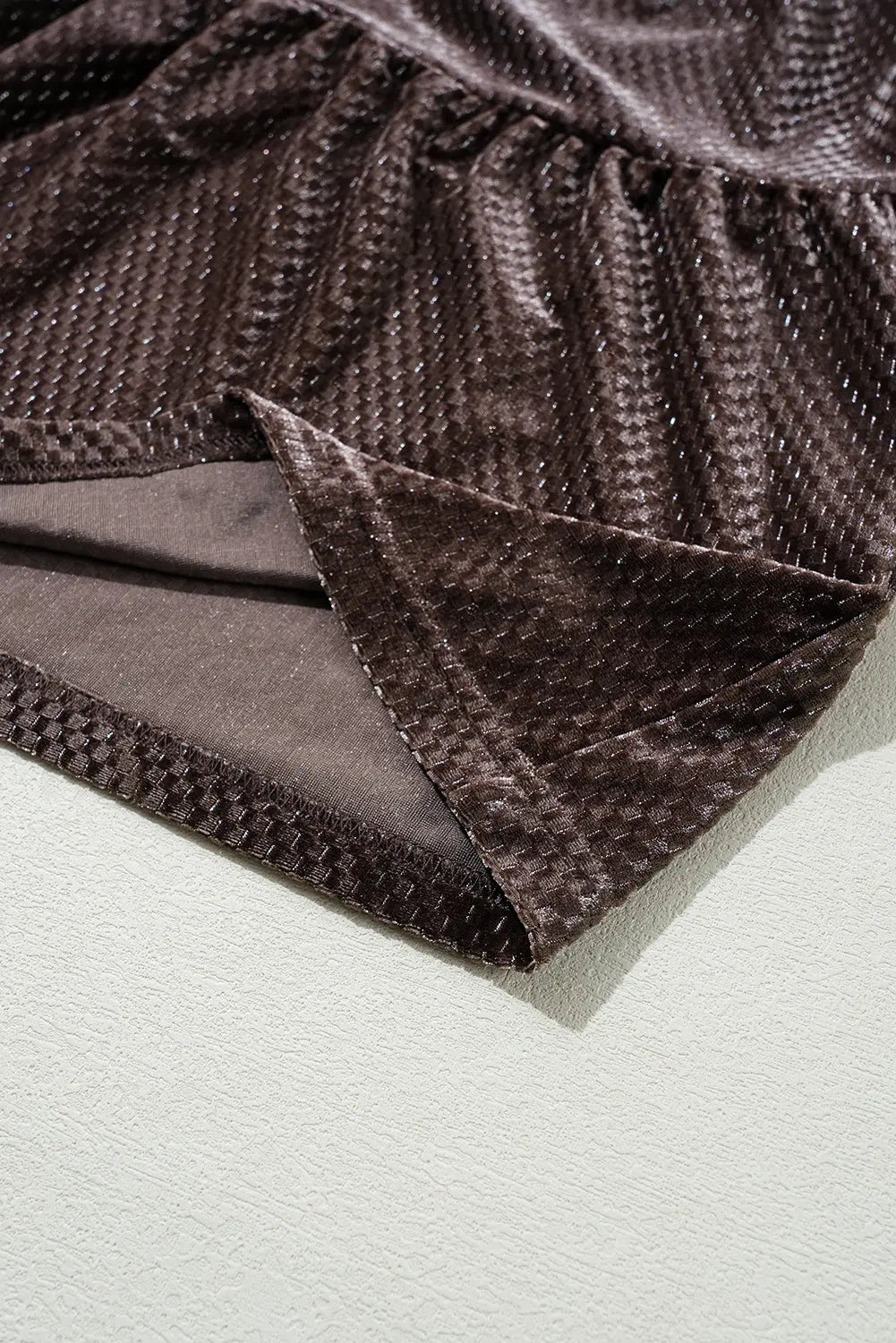 Dark Brown Textured Velvet V Neck Shift Dress - eAura