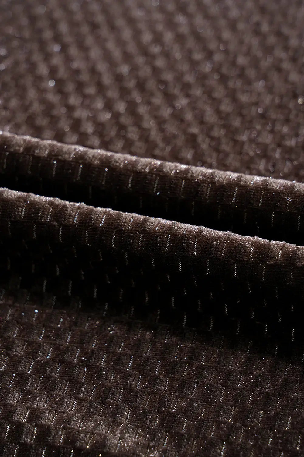 Dark Brown Textured Velvet V Neck Shift Dress - eAura