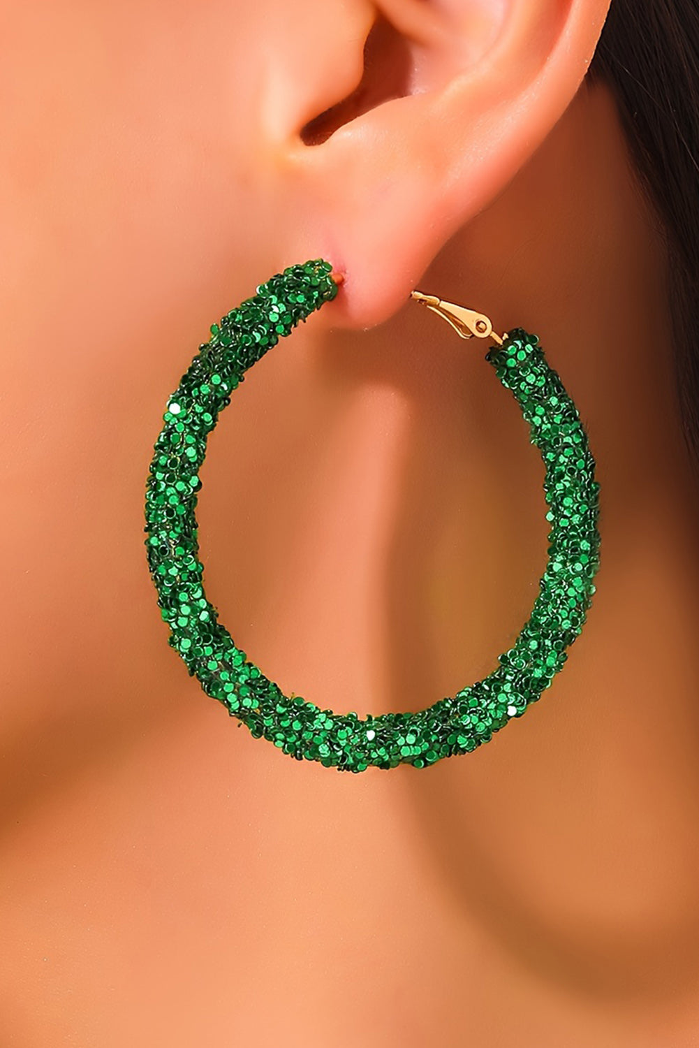 Dark Green St. Patricks Fashion Daring Sequin Loop Earrings - eAura