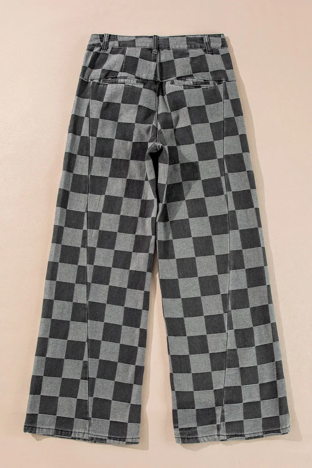 Dark Grey Checkered Denim Wide Leg Jeans - eAura