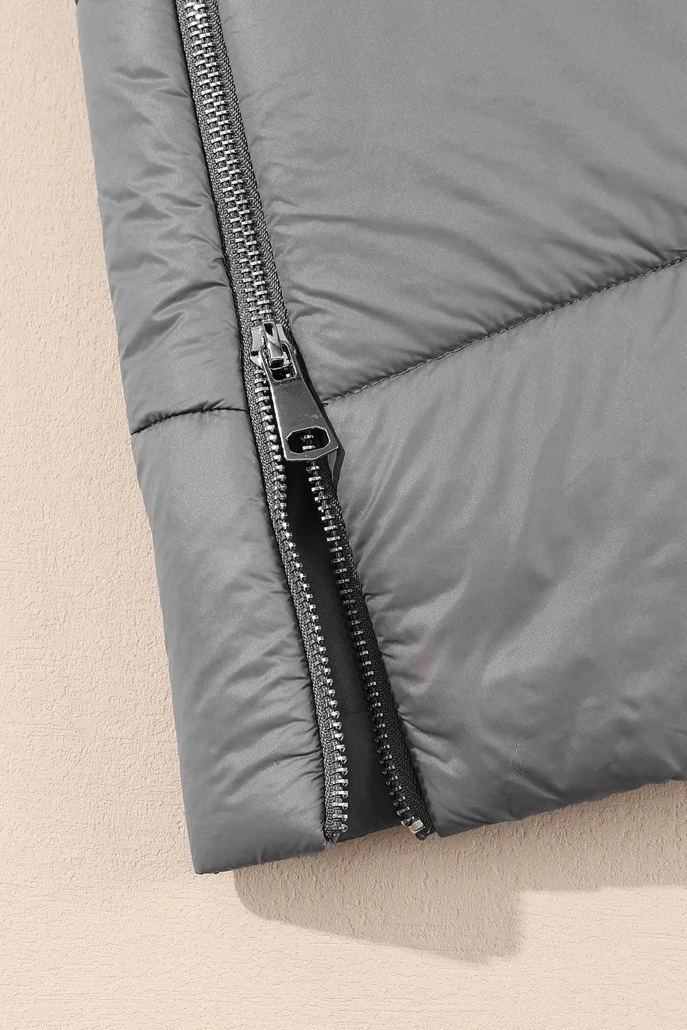 Dark Grey Hooded Long Quilted Sleeveless Coat eAura