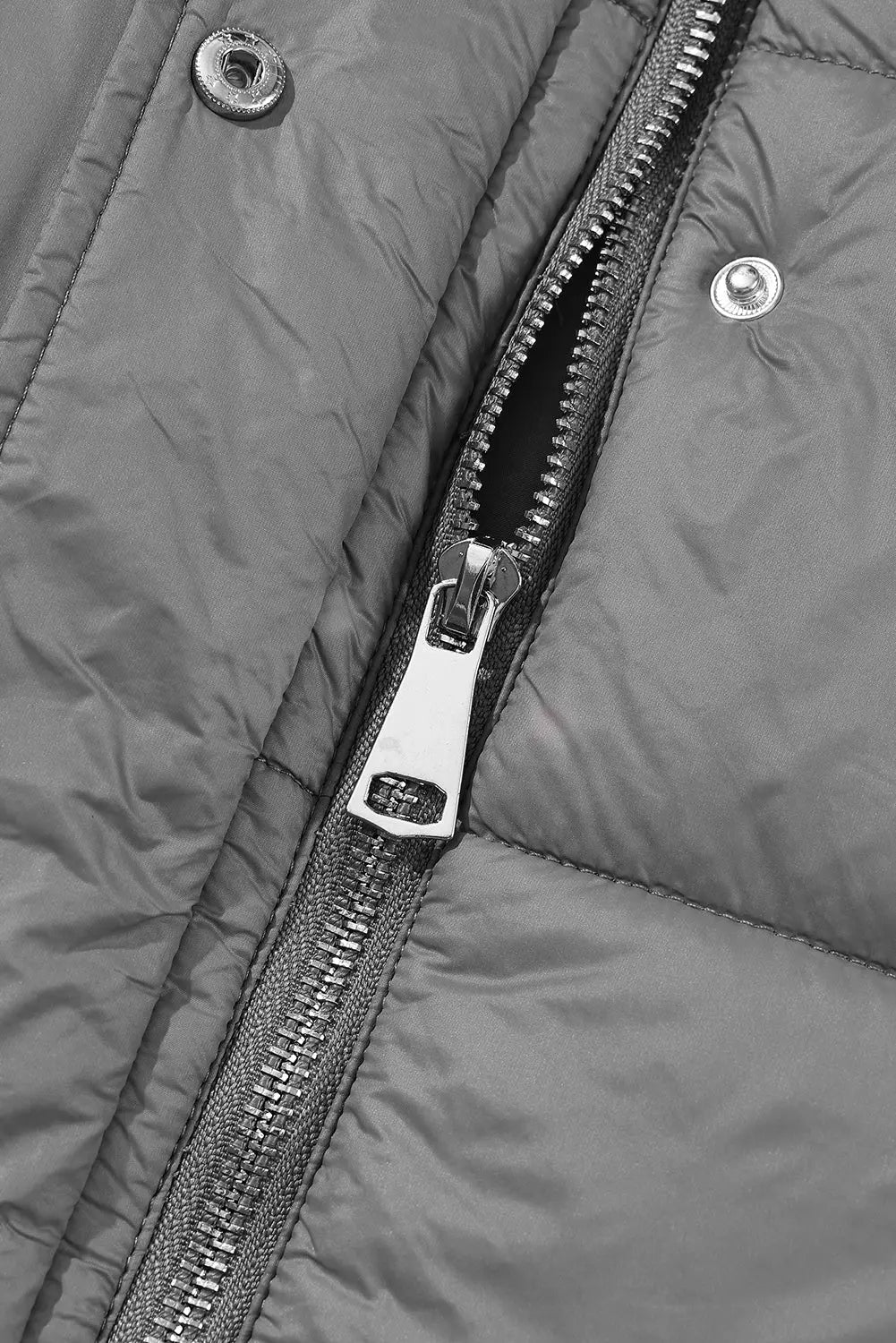 Dark Grey Hooded Long Quilted Sleeveless Coat eAura