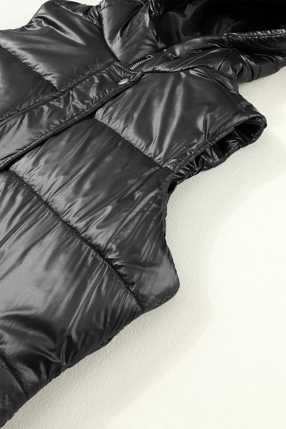 Dark Grey Hooded Long Quilted Sleeveless Coat eAura