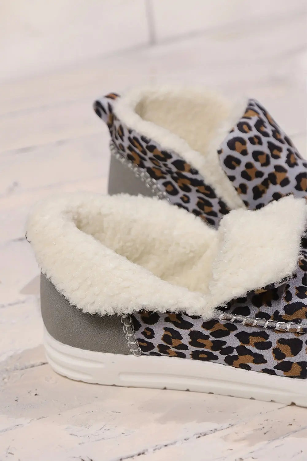 Dark Grey Leopard Print Fleece Lined Winter Snow Boots - eAura