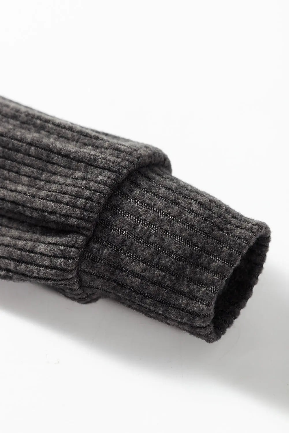 Dark Grey Ribbed Zip Up Front Drawstring Hoodie - eAura