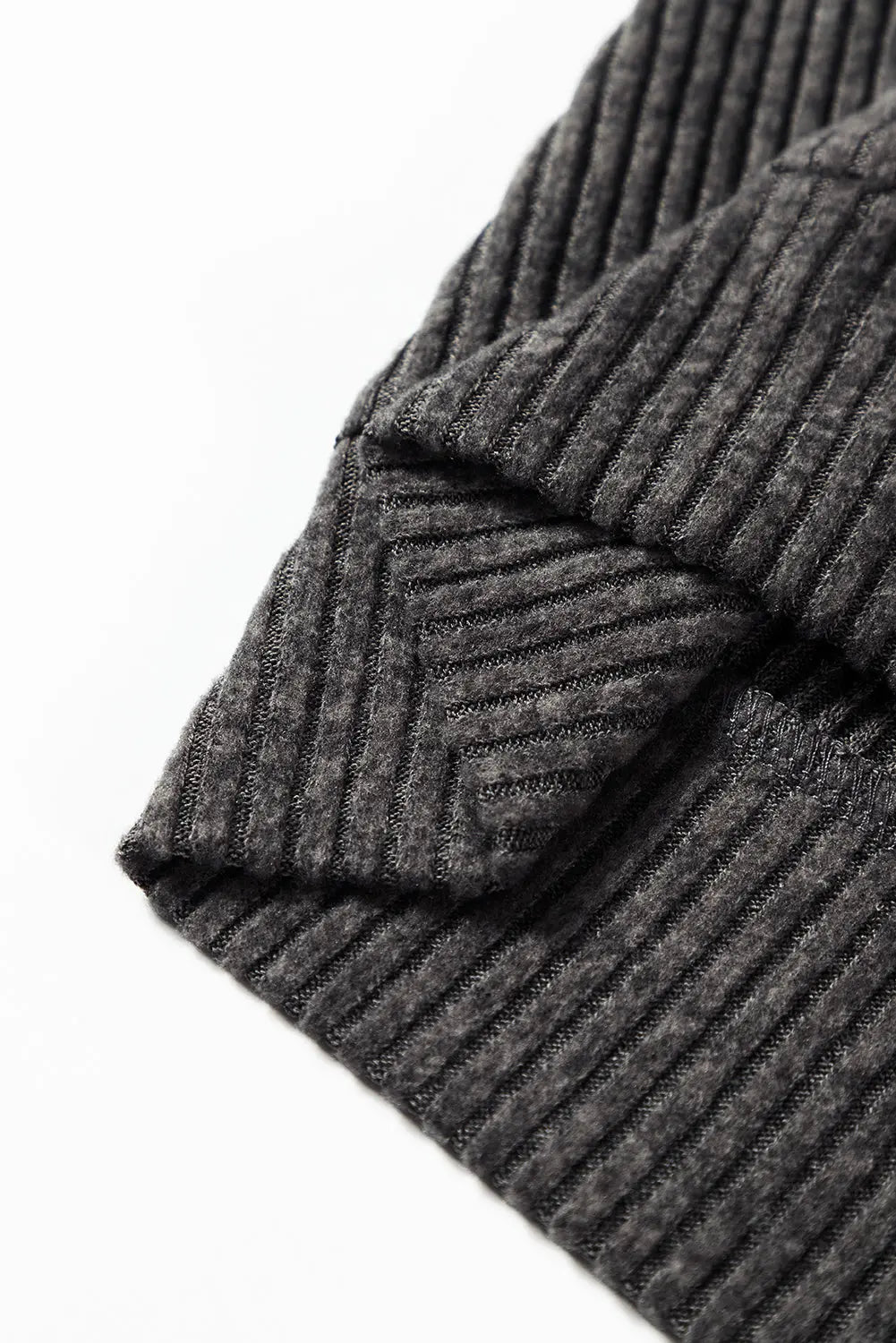 Dark Grey Ribbed Zip Up Front Drawstring Hoodie - eAura