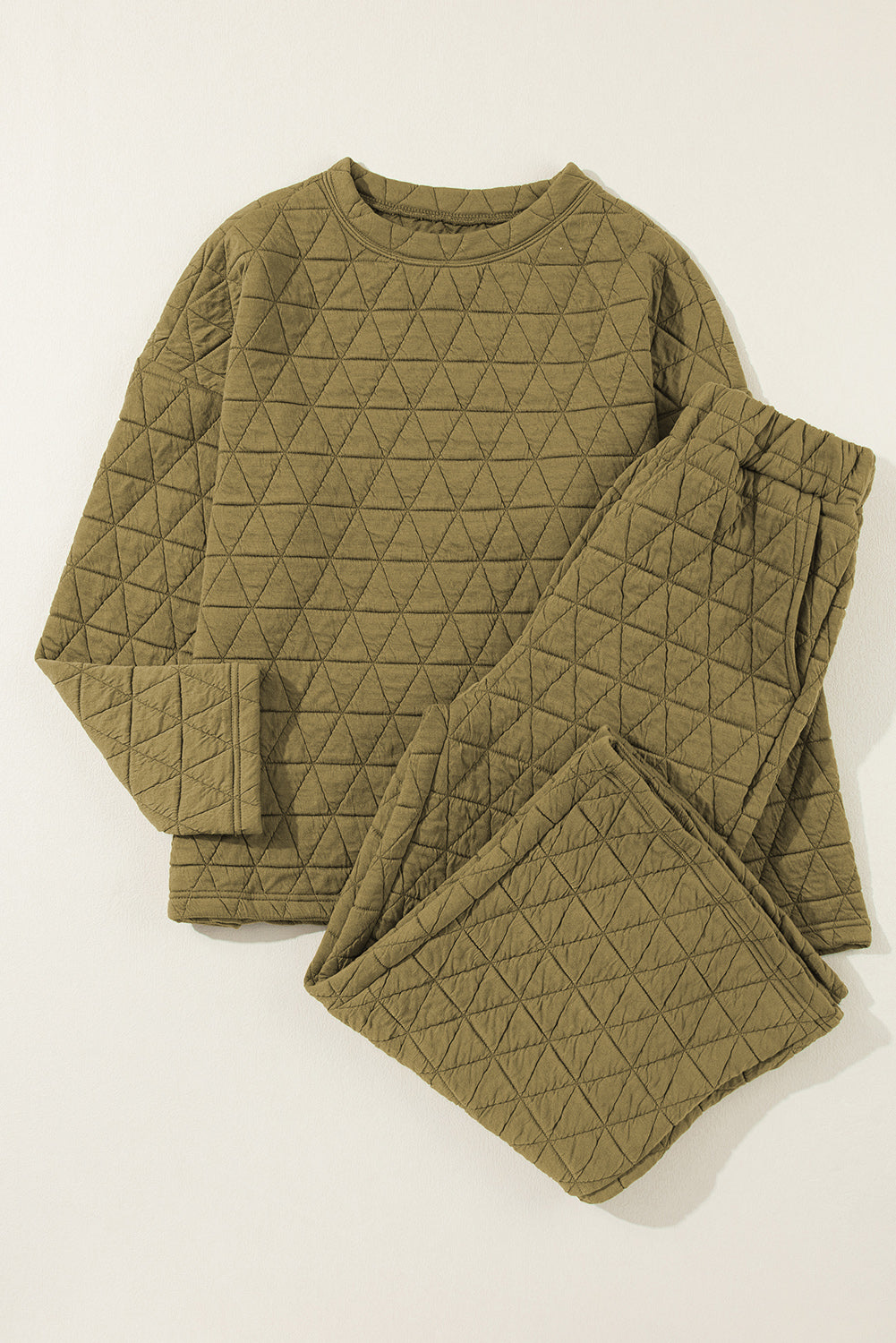 Dark Grey Solid Quilted Pullover and Trousers Outfit - Two Piece Sets/Pant Sets
