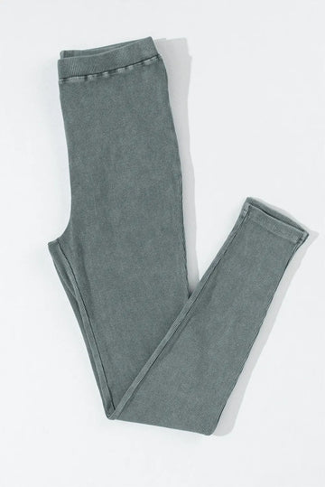 Dark Grey Vintage Wash Ribbed Leggings - Bottoms/Leggings