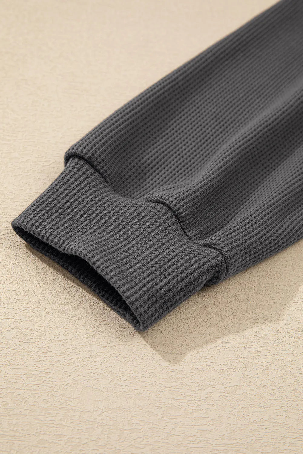 Dark Grey Waffle Colourblock Buttons Placket Drop Shoulder Drawstring Hoodie Beagle Boutique Fashion Outlet