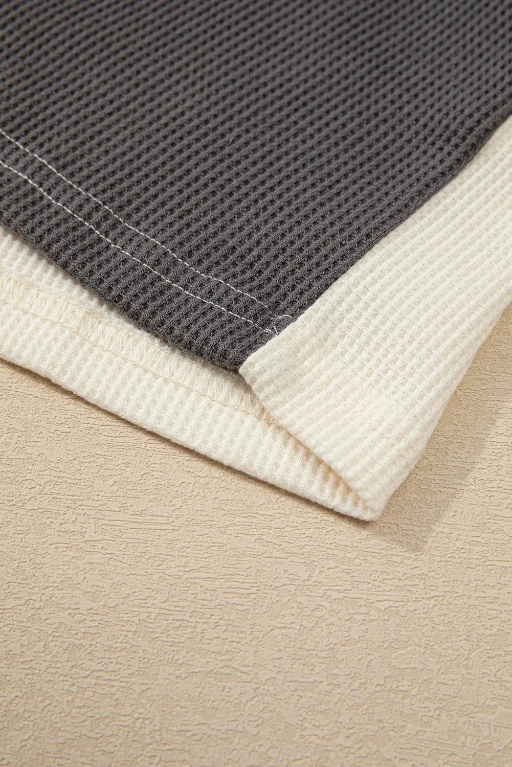 Dark Grey Waffle Colourblock Buttons Placket Drop Shoulder Drawstring Hoodie Beagle Boutique Fashion Outlet