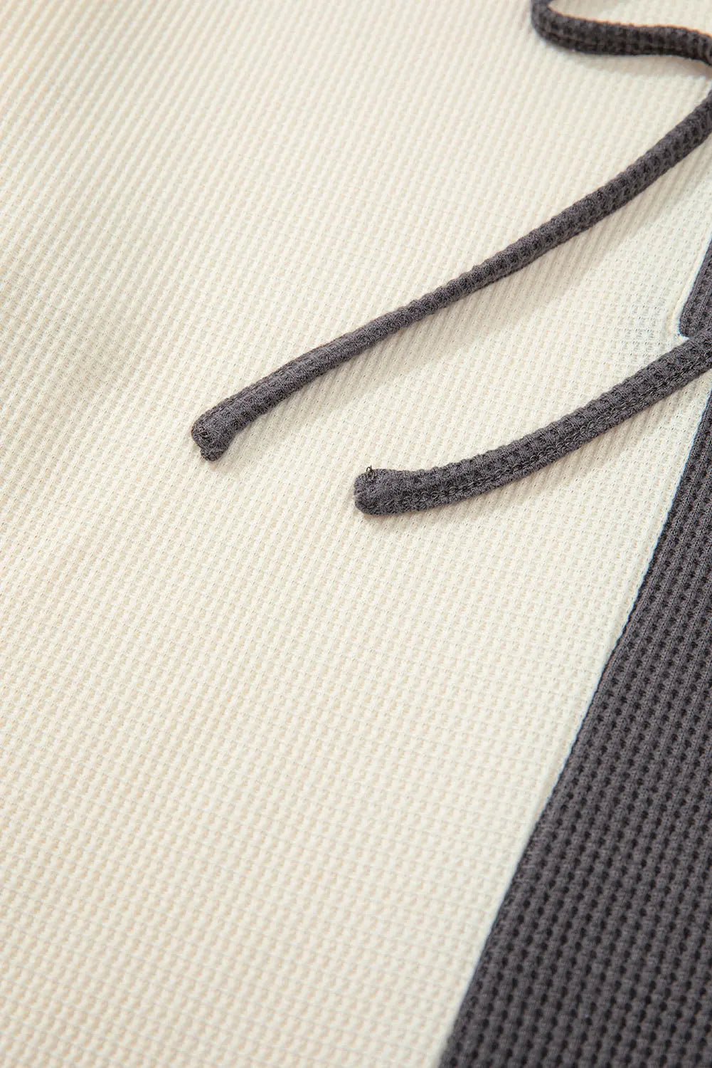 Dark Grey Waffle Colourblock Buttons Placket Drop Shoulder Drawstring Hoodie Beagle Boutique Fashion Outlet