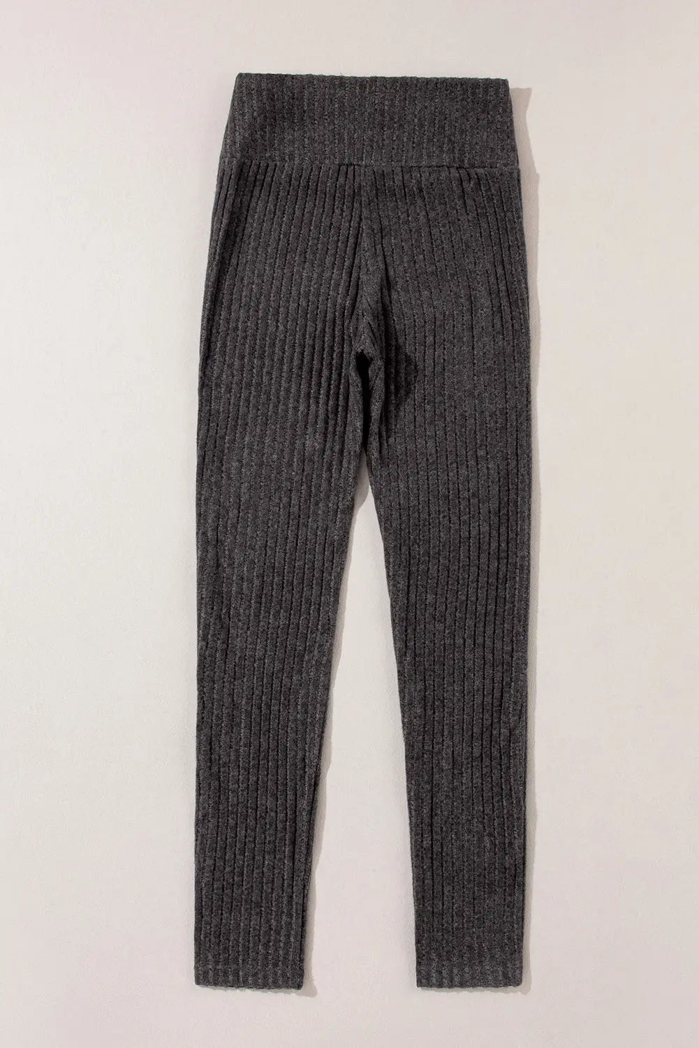 Dark Grey Wide Waistband Ribbed Textured Knit Leggings eAura