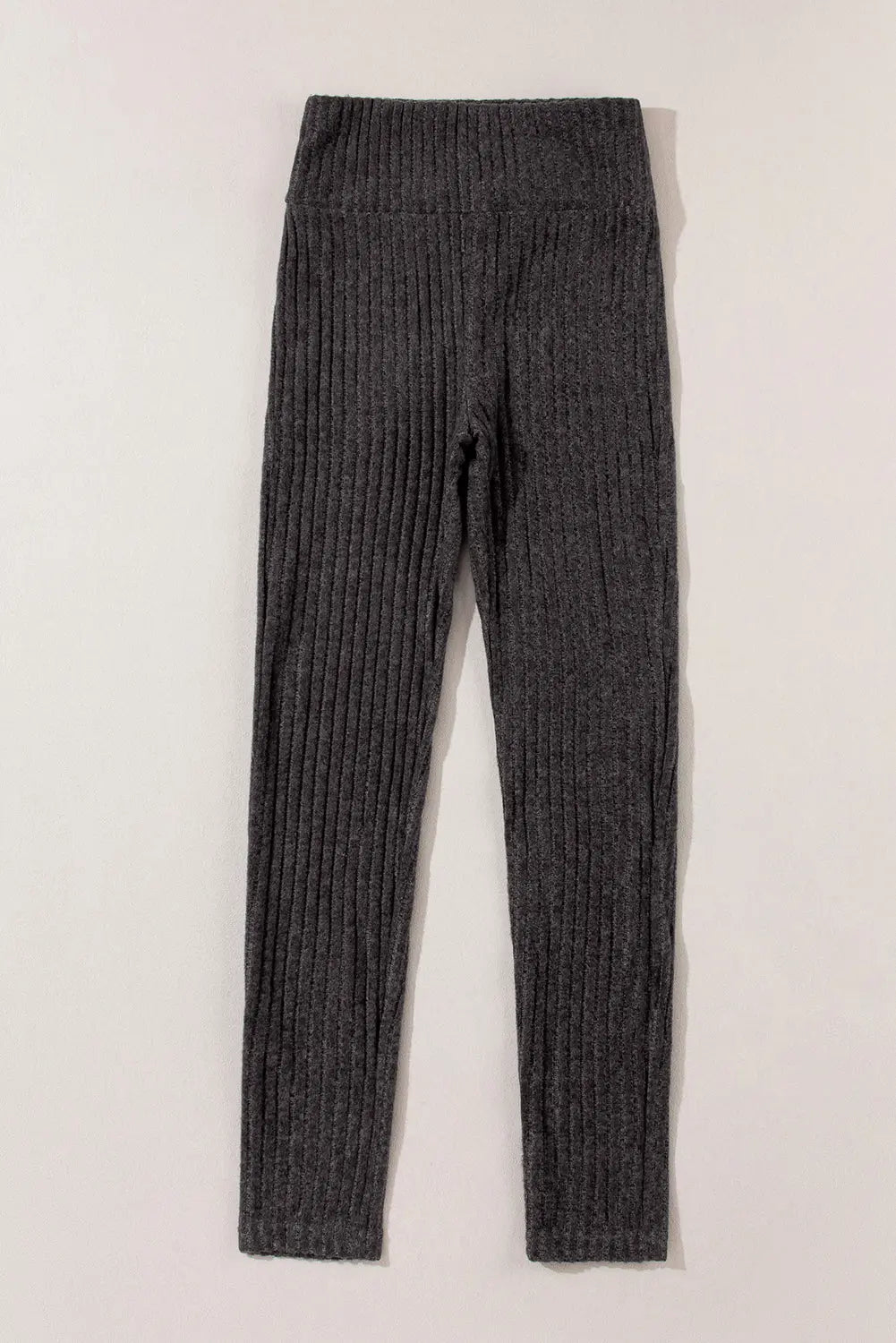 Dark Grey Wide Waistband Ribbed Textured Knit Leggings eAura