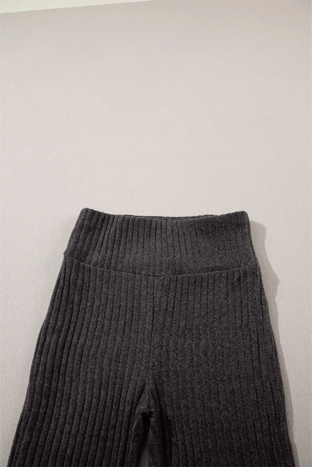 Dark Grey Wide Waistband Ribbed Textured Knit Leggings eAura