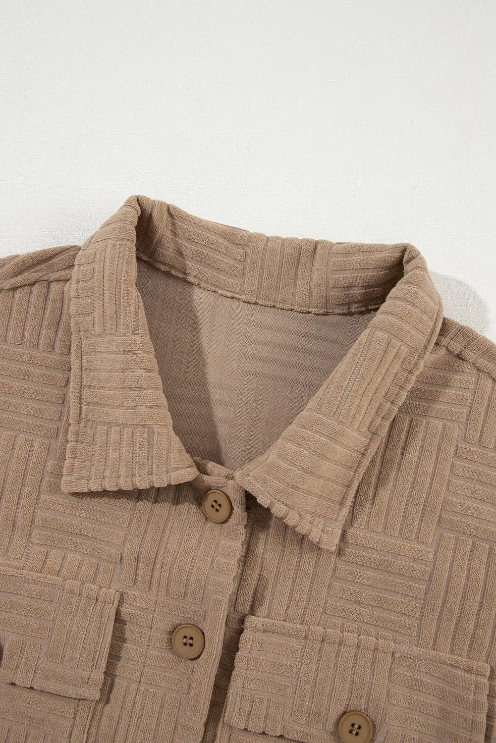 Dark Khaki Textured Chest Pocket Button-up Shacket Beagle Boutique Fashion Outlet
