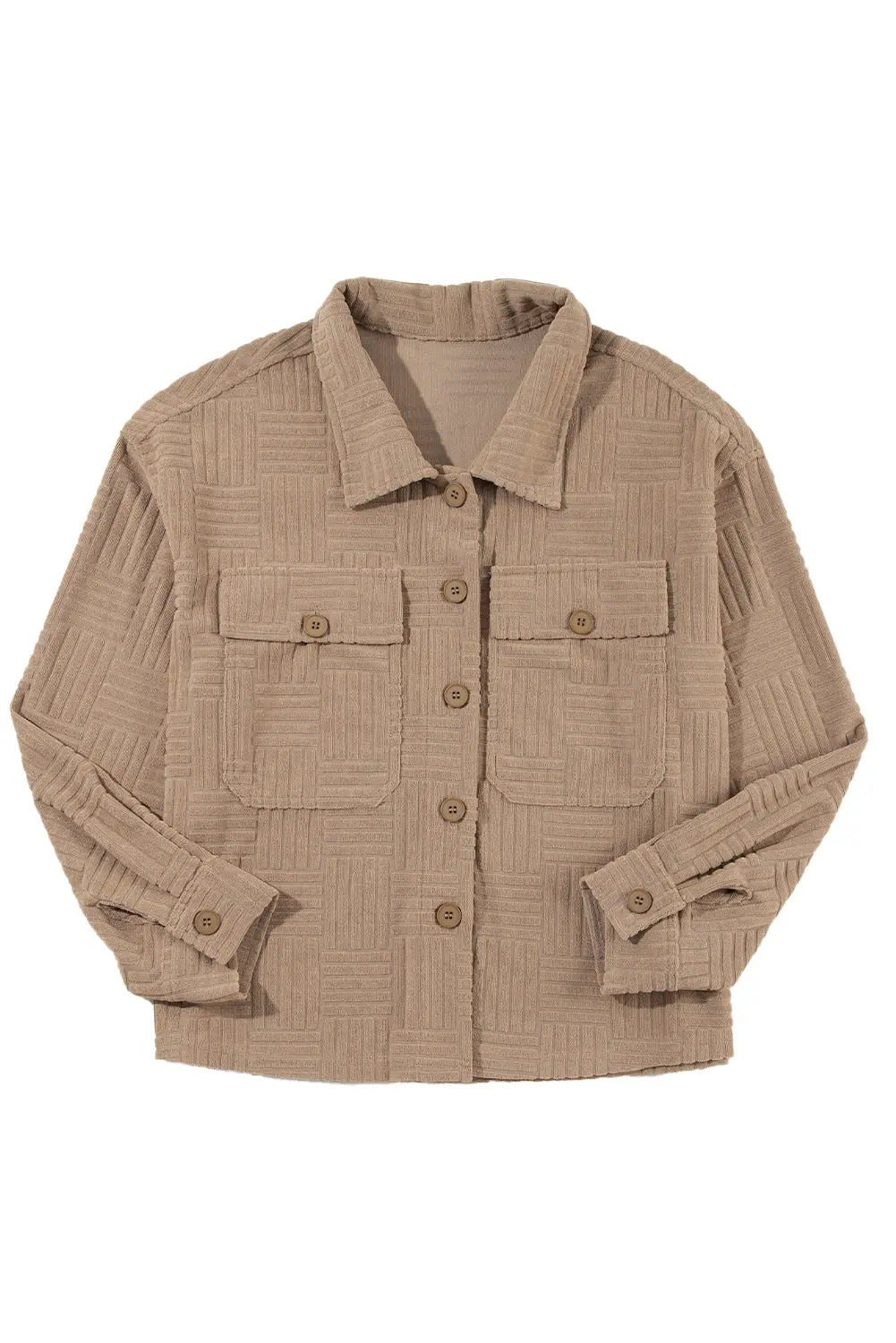 Dark Khaki Textured Chest Pocket Button-up Shacket Beagle Boutique Fashion Outlet