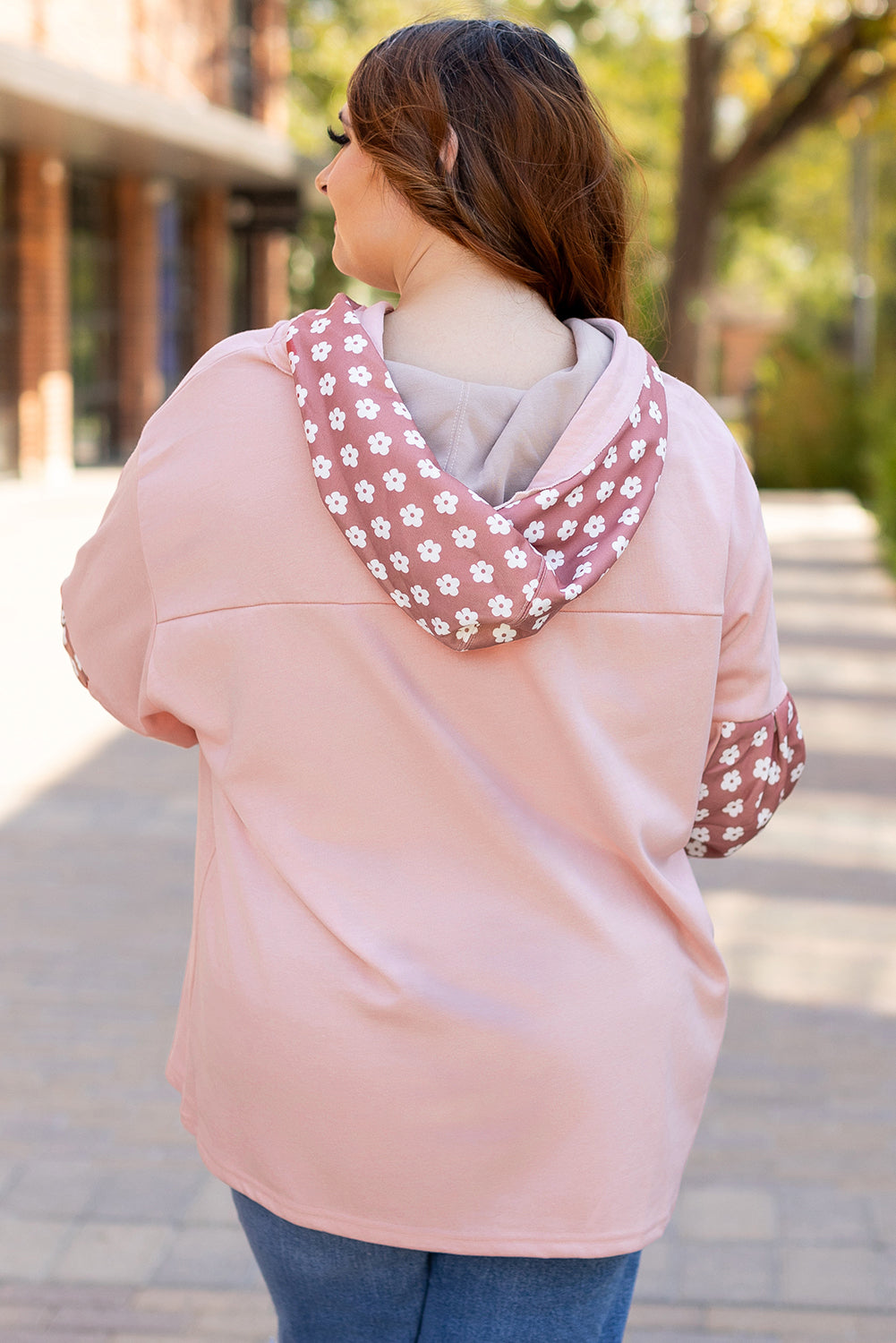 Delicacy Star Patch Graphic Floral Colour Block Drawstring Plus Size Hoodie - eAura