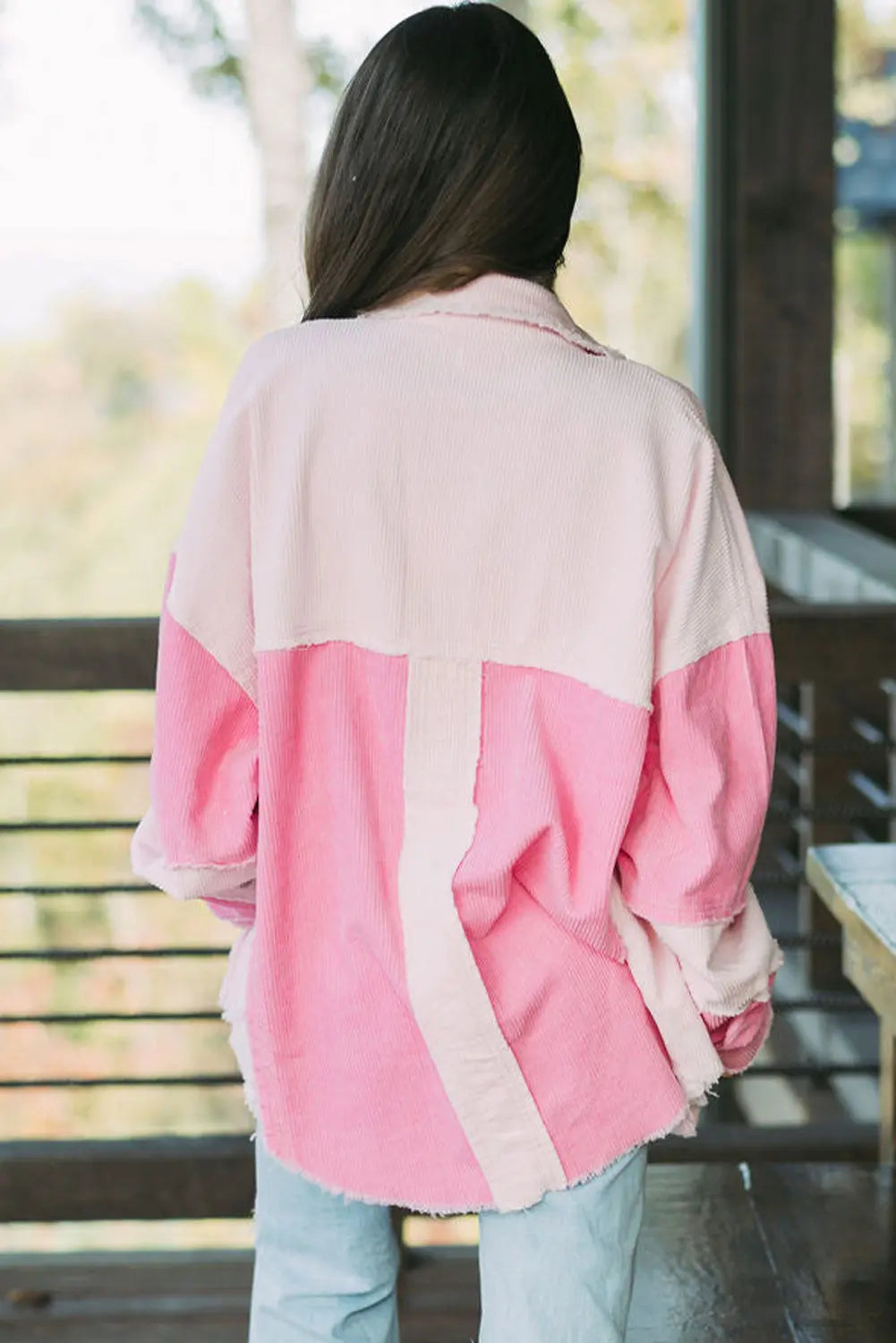 Delicacy Two-tone Colour Exposed Seam Corduroy Shacket - eAura