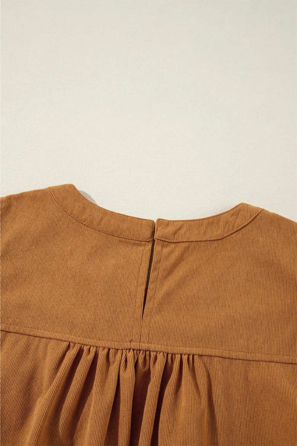 Desert Gold Corduroy Pleated Puff Sleeve Shift Short Dress Beagle Boutique Fashion Outlet