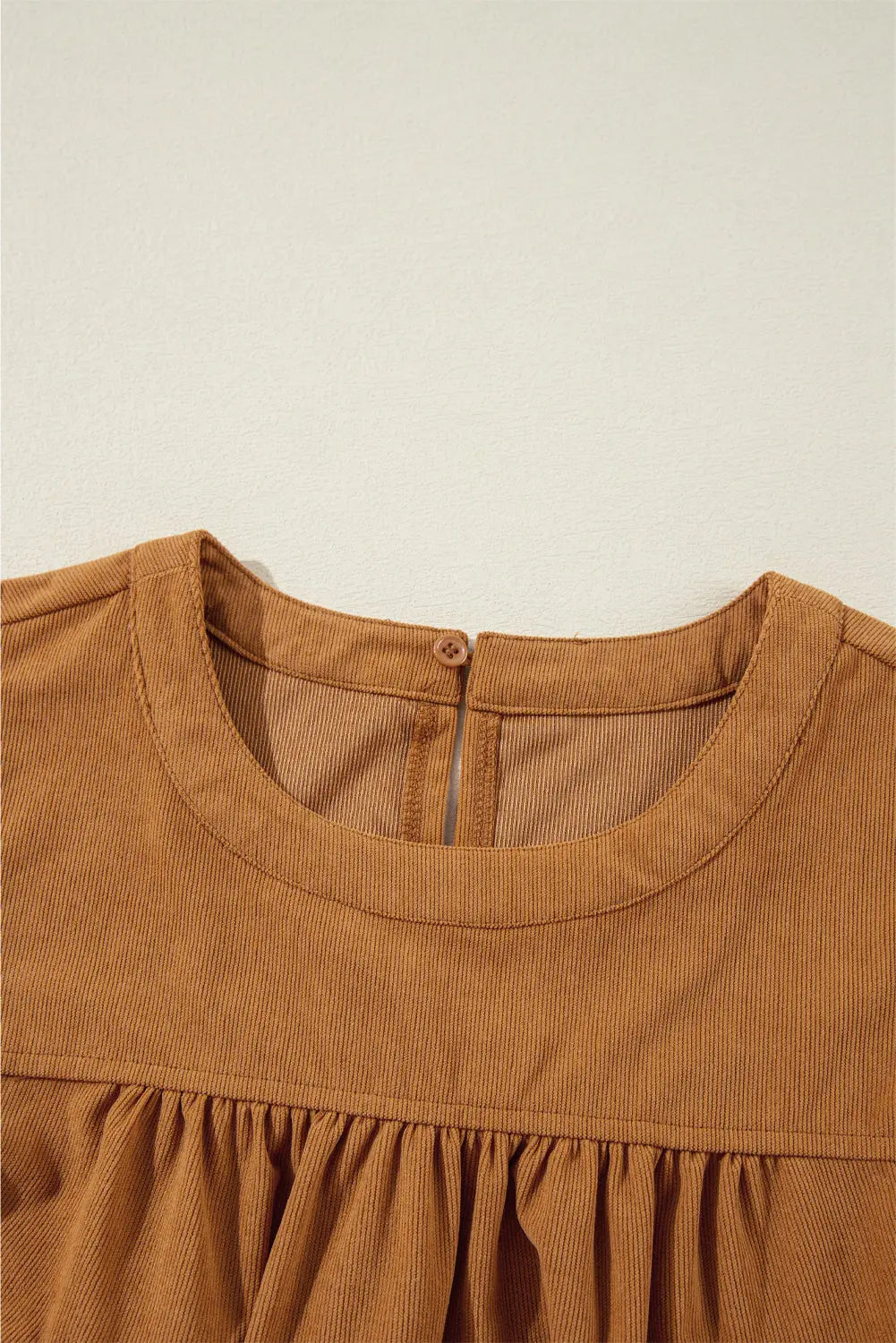 Desert Gold Corduroy Pleated Puff Sleeve Shift Short Dress Beagle Boutique Fashion Outlet