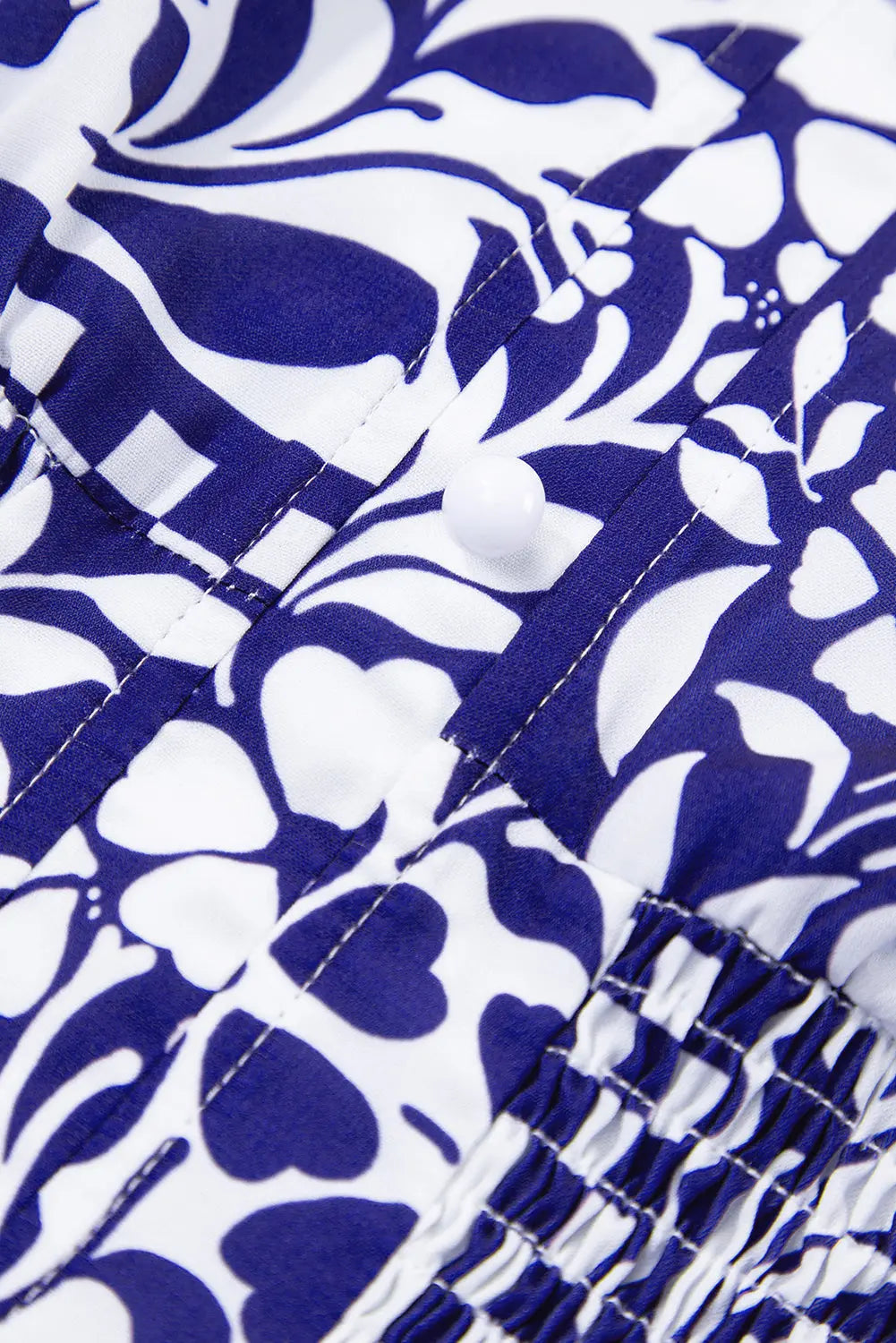 Dirty blue Shirred Waist V Neck Sleeveless Floral Print Midi Dress - eAura