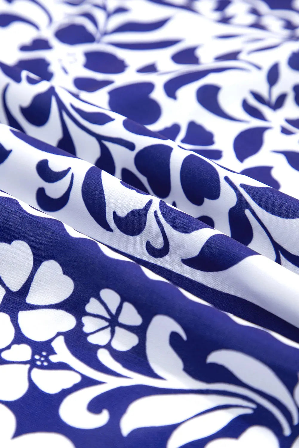 Dirty blue Shirred Waist V Neck Sleeveless Floral Print Midi Dress - eAura