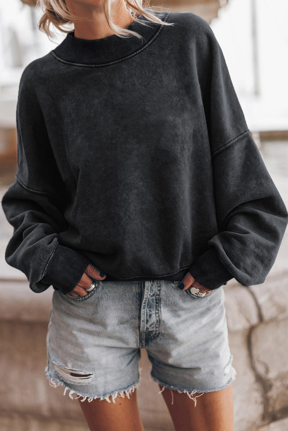 Drop Shoulder Crew Neck Pullover Sweatshirt - eAura