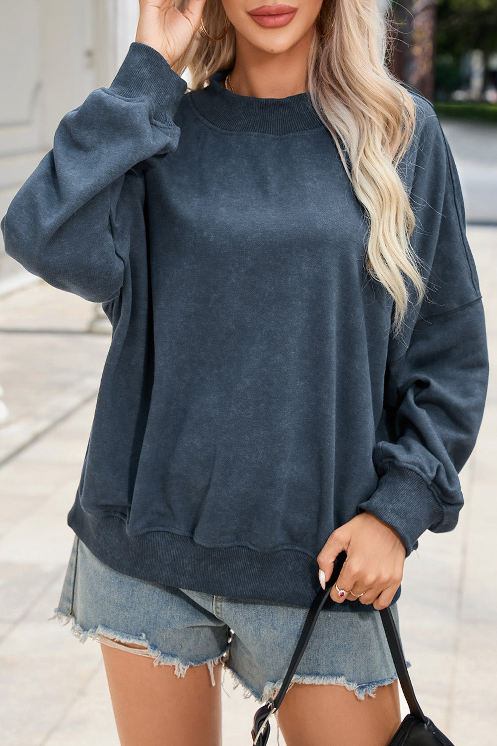 Drop Shoulder Crew Neck Pullover Sweatshirt - eAura